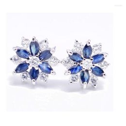 Stud Earrings Natural Authentic Sapphire Or Ruby Flower Style Earring 925 Sterling Silver 0.13ct 12pcs Gemstone X981902