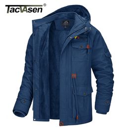 Men s Jackets TACVASEN mantel bertudung tahan angin jaket hoodie musim dingin pria lapisan bulu tebal pakaian luar sepeda motor mendaki parka dengan saku 230904