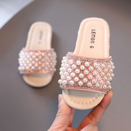 Slipper Girls Summer Slippers Slides for Outdoor Swimming Indoor Bath House Casual Beach Shoes Pearls Beading for Toddlers Kids Children 230904