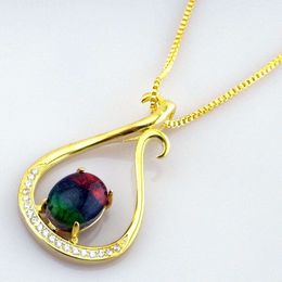Silver Pendant Green Ammolite Necklace Natural Stone Jewelry Necklace For Women