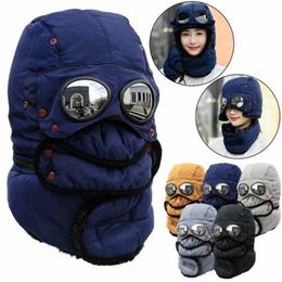 Beanie/Skull Caps Full Face Head Cover Women Man Winter Warm with Glasses Mask Windproof Beanies Cycling Caps Thermal Trapper Hat 230905