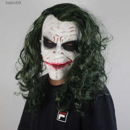 Party Masks Heath Ledger Clown Joker Latex Mask Halloween Wig Headgear Cosplay Prop T230905