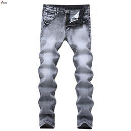 2018 Men's Jeans Vintage Grey Slim Fit Straight Denim Jeans Male Casual Long Pants Retro Trousers Brand Biker Size 42254B