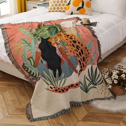 Blankets Women Leopard Throw Blanket Multifunction Beach Sofa Covers Cobertor Tassel Dust Cover Air Conditioning For Bed deken 230905