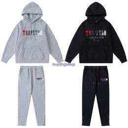 Was9 Men and Women Hoodie Sweatshirt Fall Winter Trapstar Letter Cotton Red Black Towel Embroidered Plush Sweater Pants Casual Suit