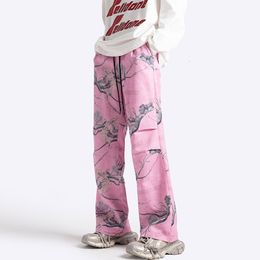 Mens Pants Print Thin Casual Pantalones Slim Straight Pant Y2k Aesthetic Haruku Fashion Club Wide Leg Trousers 230904