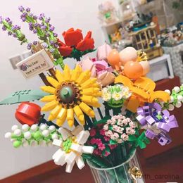 Blocks Bouquet Building Blocks Romantic Rose Chrysanthemum Plant Potted Simulation Flower Ornament Children's Toy Girlfriend Gift R230905