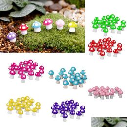 Arts And Crafts Wholesale- 10Pcs Mushrooms Terrarium Figurines Fairy Garden Miniatures Party Mini Mushroom Ornament Resin Drop Deliver Dh9Tw