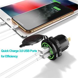 Luxury Car 12v/24 Car Usb Chargers Power Adapter Quick Charging Qc 3.0 Dual Ports with Holder Waterproof Automotive Accessories Universal