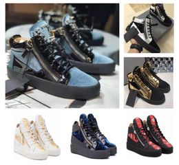 Ltaly Luxe Casual Shoe Высококачественная роскоши на молнии мужчины, женщины, заклепки высокие кроссовки.