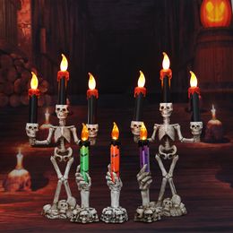 Other Event Party Supplies 1/2/3pcs Halloween Skull LED Candlestick Skeleton Ghost Hand Flameless Candle Holder Lamp Lights for Halloween Party Decorations 230905
