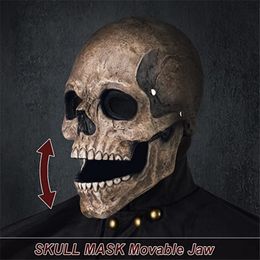 Party Masks Full Head Skull Mask Carnival Adults Realistc Anonymous Halloween Moveable Mouth Jaw Anime Horror Helmet Skeleton Headgear 230904