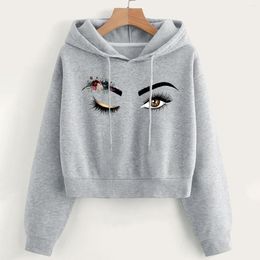 Women's Hoodies Fashion Art Eyelash Printed Hooded Sweatshirts Women Harajuku Pullovers Makeup Hipster Graphic Female Crop Tops