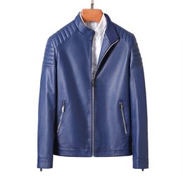 Men's leather jacket Winter slim-fitting stand-up collar soft locomotive zipper cuff new jacket