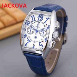 Wine Barrel Shape quartz men's hand calendar watch Leather Skeletion Dial Designer Clock Automatic men Bracelet Wristwatches 227i