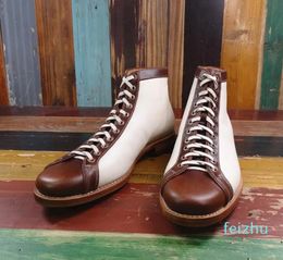 Boots Sipriks Italian Handmade Leather Monkey Classic Goodyear Welt Shoes High Tops Cowboy White Brown
