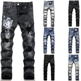 AM jeans designer jeans mens skinny jeans pants Long hippop Sticker letter Embroidery Slim Denim Straight streetwear Skinny pants 264U