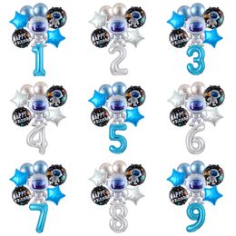 Other Event Party Supplies 1Set Out Space Theme Blue Silvery Latex Astronaut Rocket UFO 09 Foil Number Balloon Kids Birthday Baby Shower Decoration 230905