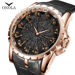ONOLA brand unique quartz desinger watch man 2019 rose gold leather wristwatch fashion cusual waterproof Vintage knight Relogio Ma261b