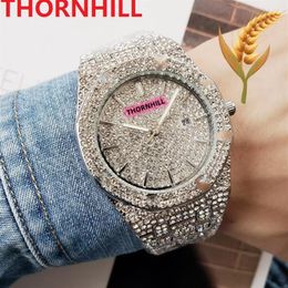 High Quality ICE Out Hip Hop Men's Leisure Diamonds Watches 42mm Stainless Steel Quartz Wristwatch Rose Gold Calendar Gold Br252K