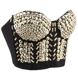 Bustiers & Corsets Plus Size Women Resin Gems Beading Rhinestone Bustier Crop Top Spaghetti Strap Push Up Corset Bra Vest Sexy Par1994