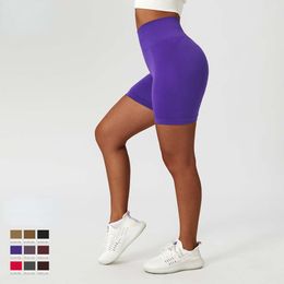 Lu Lu Yoga Solid Sport Gym Shorts Seamless Biker Shorts Summer Fitness Tight High Waist Shorts Running Sportwear Lemon
