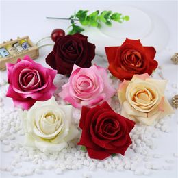 10PCS Large Velvet Cloth Roses Artificial Flower Heads Wedding Car Decoration Christmas Halloween Party Gift Box Decor flores200W