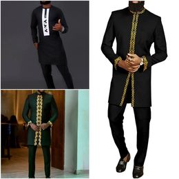 Men's Tracksuits Men 2Piece Outfit Set Printed Business Casual Top Pants Suit Ethnic Style Summer Dashiki Dresses Party Wedding Gentleman Clothes 230904