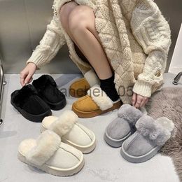 Slippers 2023 New Winter Slipper Fashion Thick Fur Platform Flats Heel Ladies Casual Slip on Warm Shoes Soft Outdoor Slides Shoes 35-40 X0905