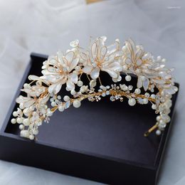 Hair Clips Handmade Flower & Pearls Brides Leaves Tiaras Crowns Headbands Bridal Hairbands Wedding Accessory Prom Head Wear