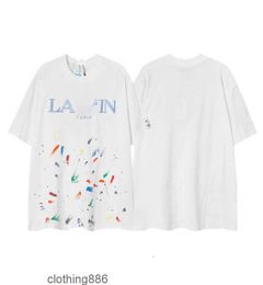 Ss23 Designer Lanvins t Shirt Shorts Fashion Men's and Women's Beige Speckle Alphabet Print Trendy Trend Basic Casual Loose Half Sleeve WhiteJQ4E