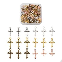 Charms 120Pcs/Box Alloy Cross Tibetan Style Metal Crucifix Dangle Pendants For Bracelet Necklace Earring Making Mixed Colour Drop Deliv Otqlh