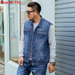 Men's Vests Sleeveless Jean Jacket Men Vest Denim Male Plus Size Motorbike Black Blue 4XL 5XL 6XL 7XL Cowboy Boys Oversized Korean Waistcoat 230904