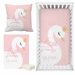 Bedding Sets LVYZIHO Pink Cute Swan Crib Set Custom Name Baby Girl Shower Gift 230905