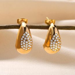 Stud Earrings Luxury Water Drop Zircon Gold Colour For Women Piercing Fashion Jewellery Ears Wedding Gift 2023 Free Delivery