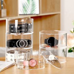 Storage Holders Racks Acrylic Clear Round Storage Box Stackable Belt Rack Display Holder for Watch Jewelry Cosmetics Bracelets Rings Craft Toys Ties 230905
