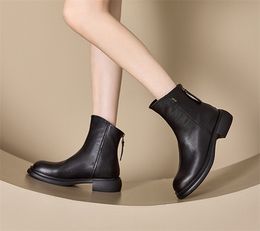 Autumn Winter Leather Women's Back Zipper Skinny Women's Boots Retro Mid-Top Plus Size Casual Shoes