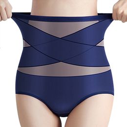Womens Shapers Seamless Women High Waist Ice Silk Panties Cross Tummy Control Underwear Thin Briefs Breathable Solid Color Shapewear Underpants 230905