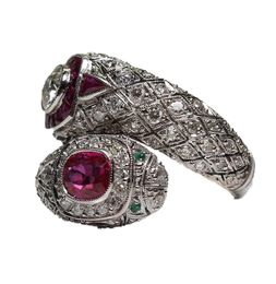 Antiker Art-Deco-Ring aus 925er-Sterlingsilber mit Rubin und weißem Saphir, Jubiläumsgeschenk, sagen wir Größe 5 127081278