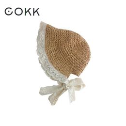 COKK Summer Hats For Girls Straw With Lace Ribbon Bow Kids Baby Girl Bucket Handmade Children Sun Beach Vacation Y200619276B