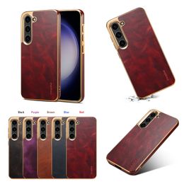 Luxury Genuine Cowhide Vogue Phone Case for iPhone 15 14 Plus 13 12 Pro Max Samsung S23 Ultra S23FE Business Full Protective Soft Bumper Plating Leather Back Cover