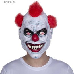 Party Masks Funny Clown Latex Mask Halloween Horror Red-Haired Cosplay Costume Props Scary Evil Jester Masks T230905