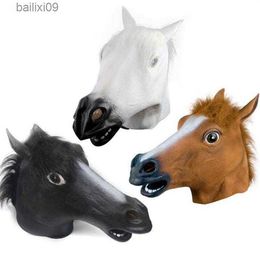 Party Masks Brown Horse Mask Creepy Horse Head Mask Rubber Latex Animal Mask Novelty Halloween Costumes Mask T230905