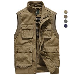 Men's Vests Men Multipocket Sleeveless Jackets Fishing Pography Tank Top Casual Workwear Waistcoat 5XL Military Cotton Vest Travel 230904