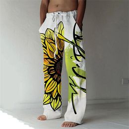 Mens Pants casual summer pants Beach Straight tube pattern printed flower comfortable soft retro 230904
