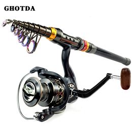 Boat Fishing Rods Carbon Fiber Spinning Rod and 13BB Reel Combo Telescopic Pole Kit 230904