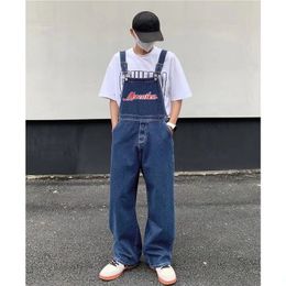 Men's Jeans Denim Jumpsuits Men Women American Embroidery Overalls Mens Vintage Jean High Street Loose Straight Wide Leg Pants 230904