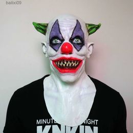 Party Masks Creepy Evil Scary Halloween Clown Mask Rubber Latex Green Horned Joker Clown Funny Party Cosplay Props T230905