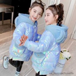 Down Coat Winter Jacket Kids Down Cotton Coat For Girls Shiny Children Outwear Hooded Collar Age 5 6 8 10 12 Yrs R230905