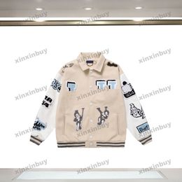 xinxinbuy Men designer Coat Jacket Rabbit towel embroidery baseball long sleeves women Grey Black khaki green red M-2XL